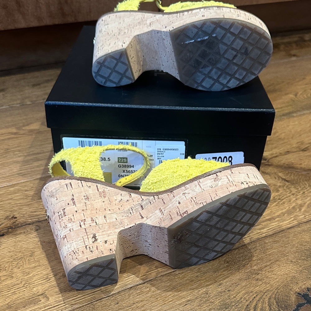 CHANEL Yellow Tweed Wedge Sandals - Picture 6 of 8
